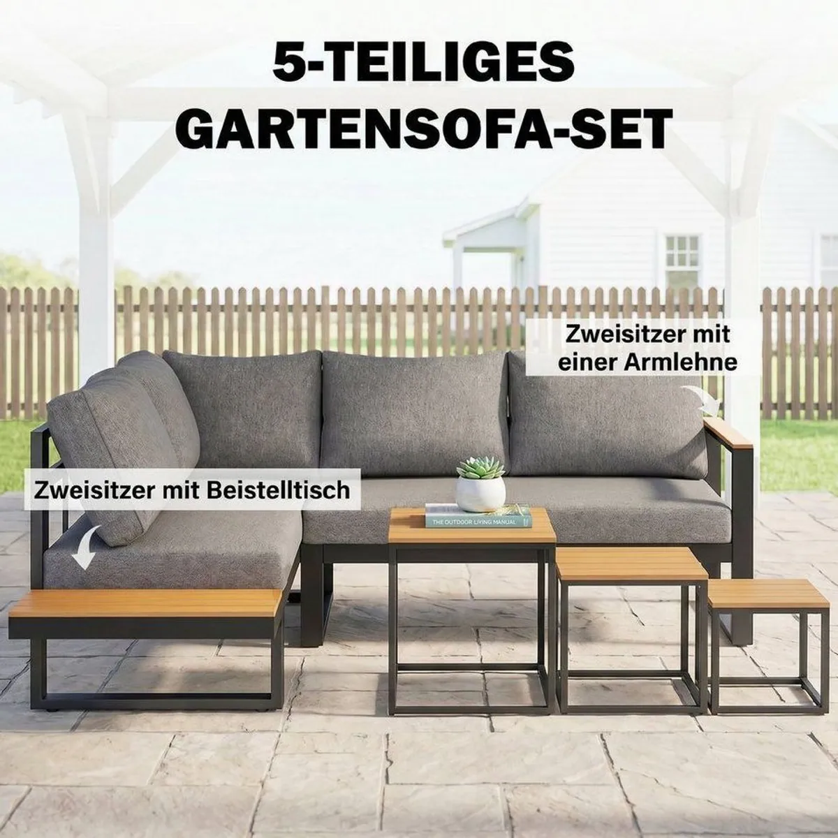 Outsunny Gartenmöbel-Set, 5-teilig, komfortable Ecksofa-Kombination 4