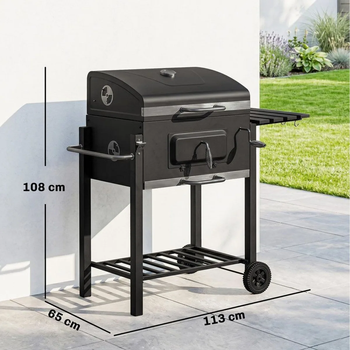 Outsunny Holzkohlegrill BBQ Smoker, hitzebeständig, mit Thermometer und Rädern 3