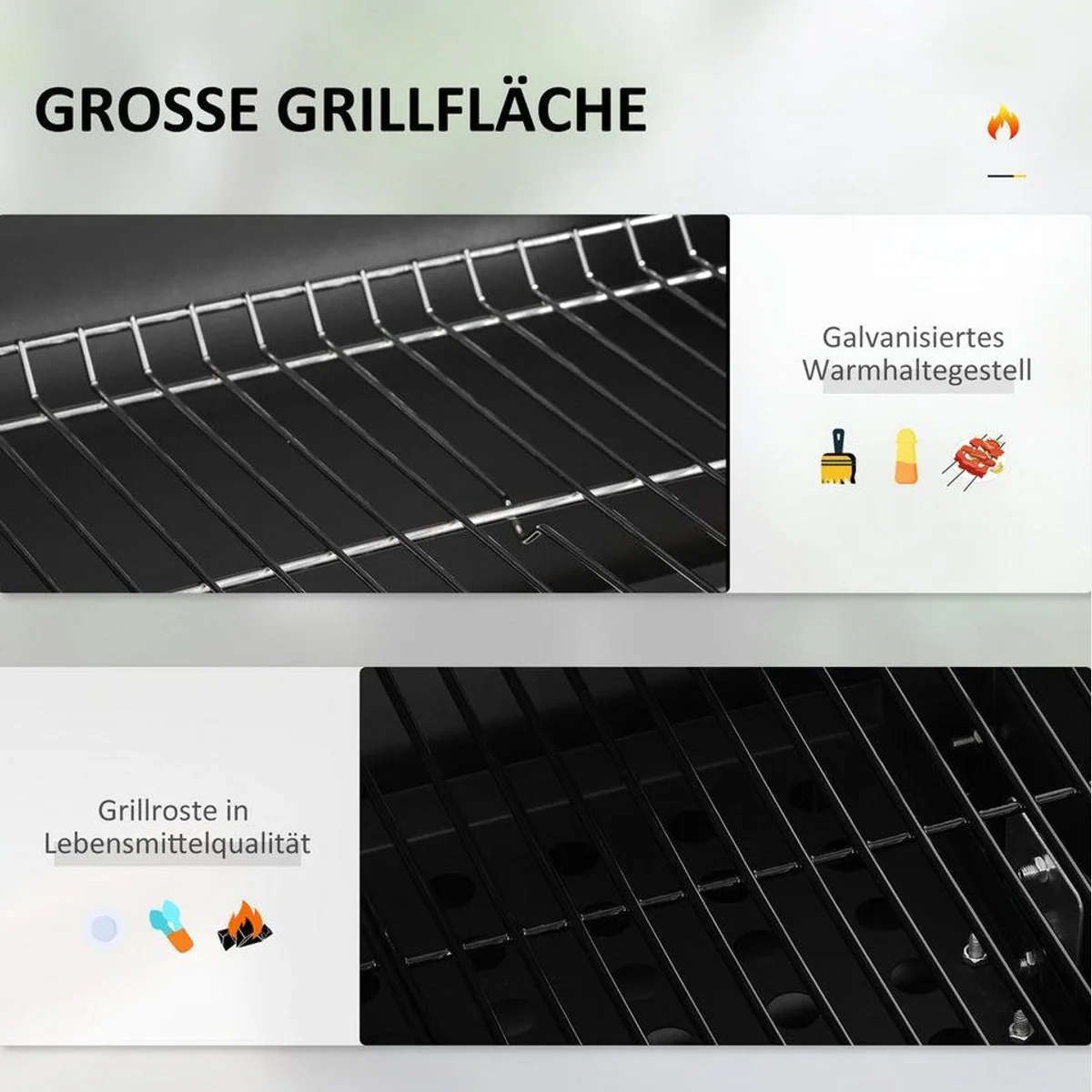 Outsunny Holzkohlegrill BBQ Smoker, hitzebeständig, mit Thermometer und Rädern 4