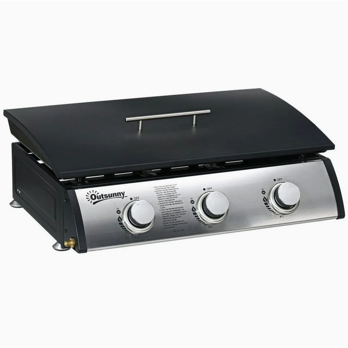 Outsunny Gasgrill mit Deckel, 3 Brennern, antihaftbeschichteter Grillplatte 2