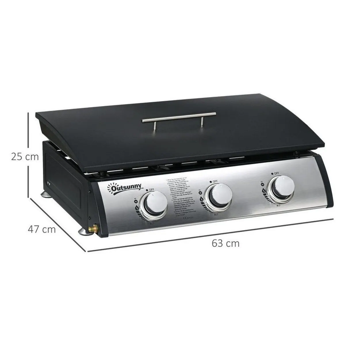 Outsunny Gasgrill mit Deckel, 3 Brennern, antihaftbeschichteter Grillplatte 3