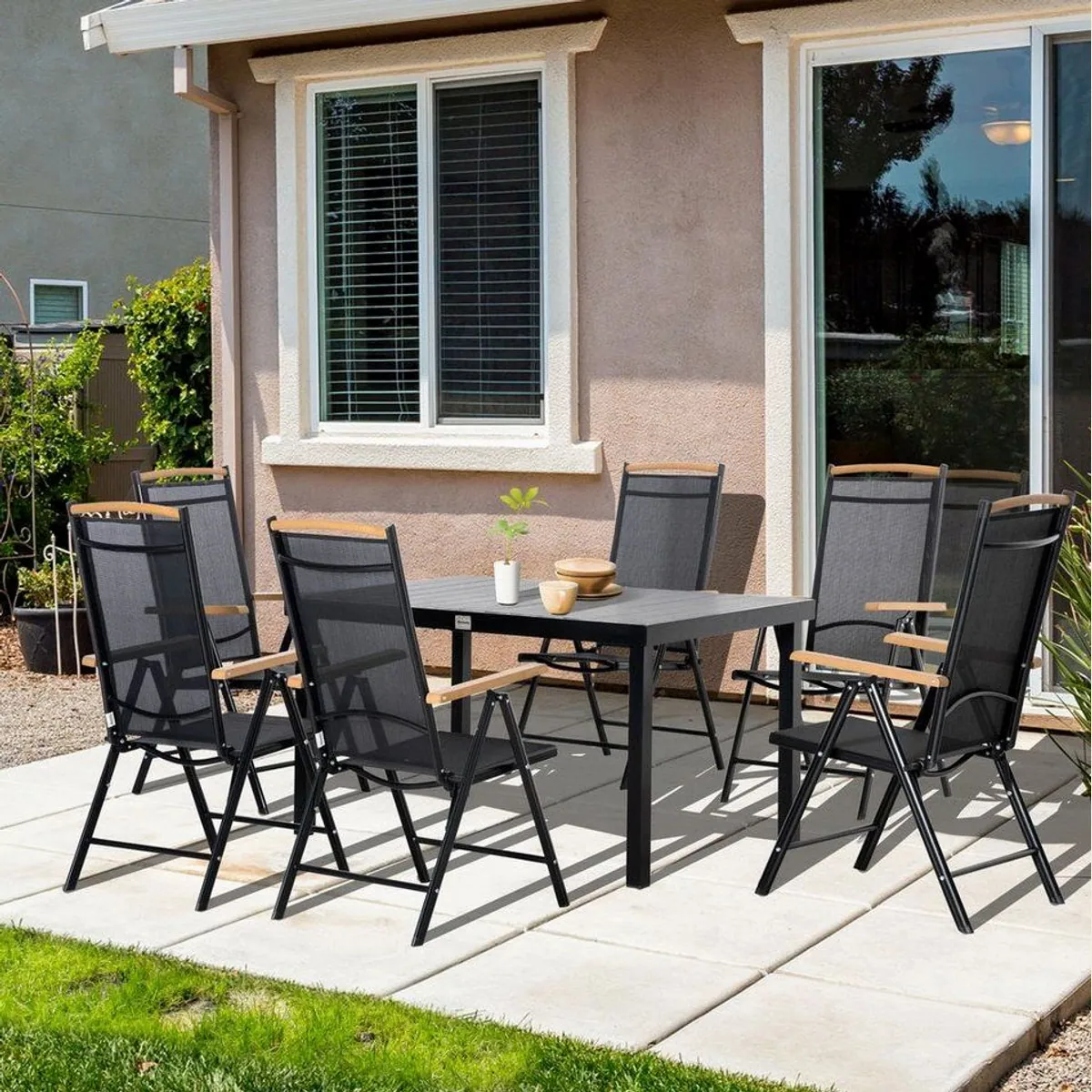 Outsunny Garten-Essgruppe 7tlg., klappbar, Aluminium, verstellbare Stühle