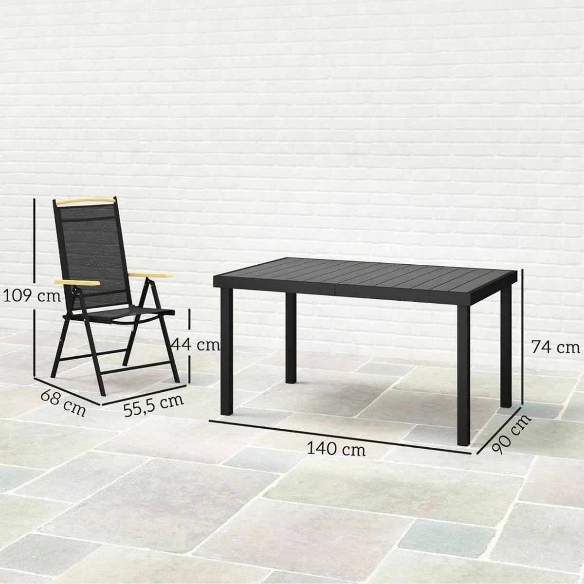 Outsunny Garten-Essgruppe 7tlg., klappbar, Aluminium, verstellbare Stühle 3