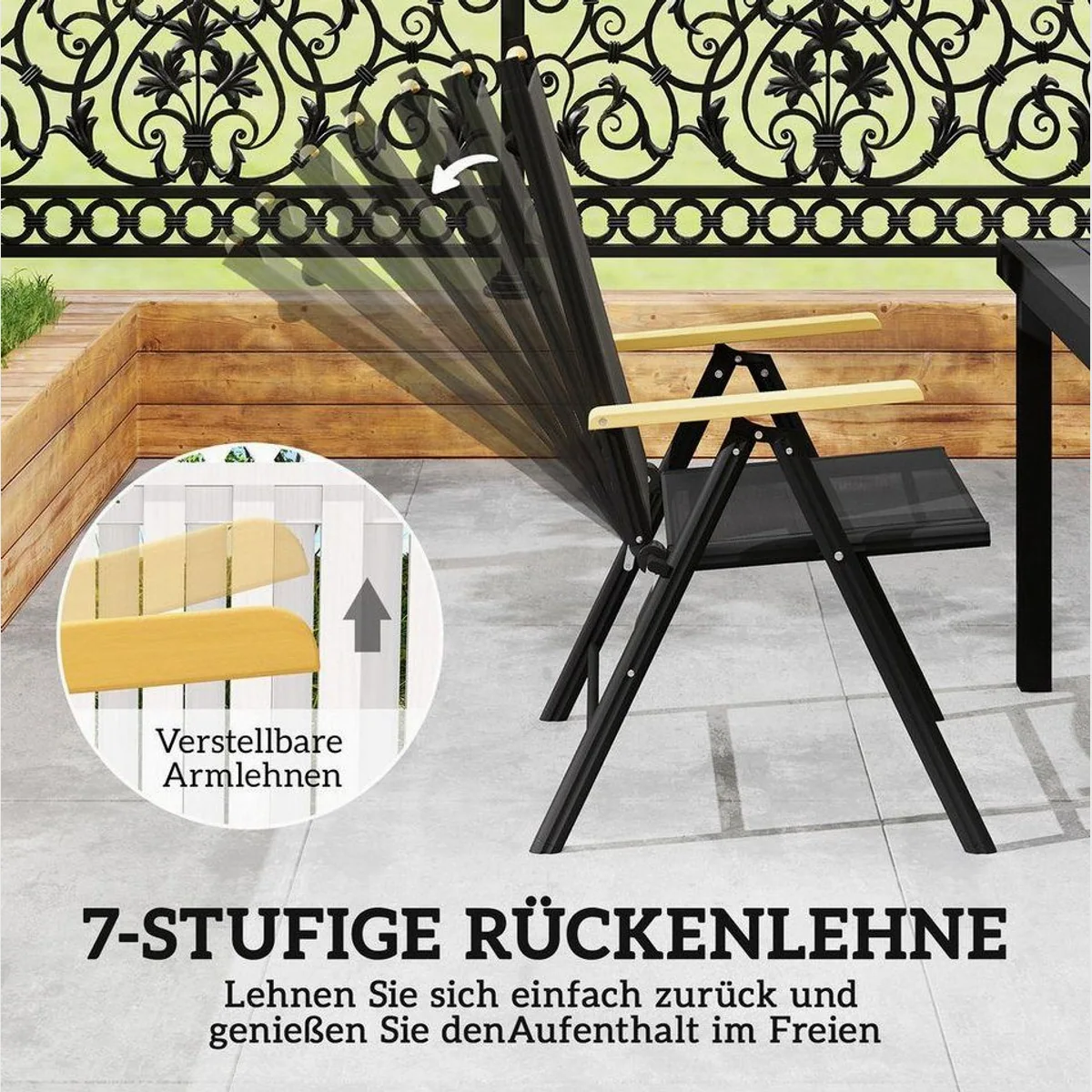 Outsunny Garten-Essgruppe 7tlg., klappbar, Aluminium, verstellbare Stühle 4