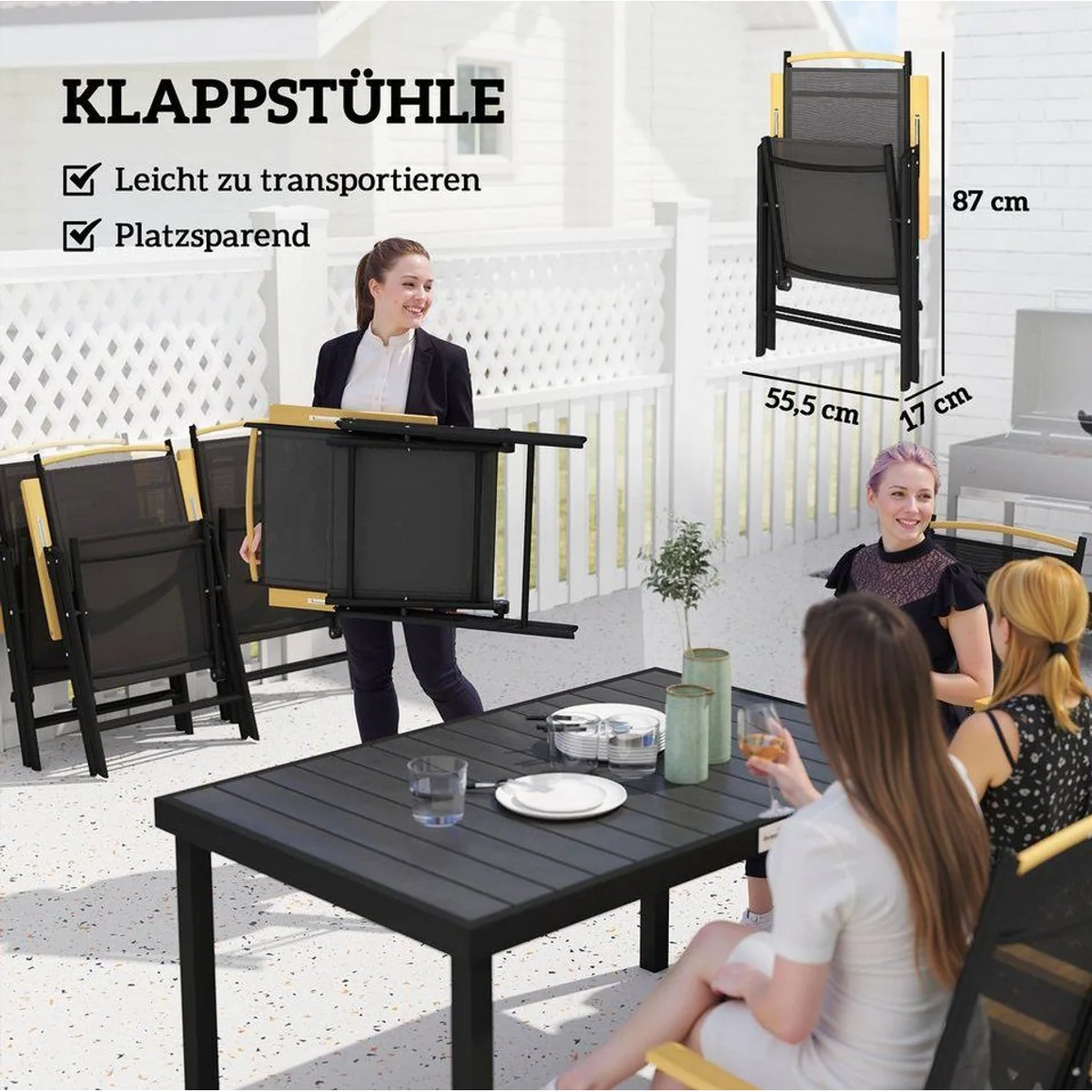 Outsunny Garten-Essgruppe 7tlg., klappbar, Aluminium, verstellbare Stühle 5