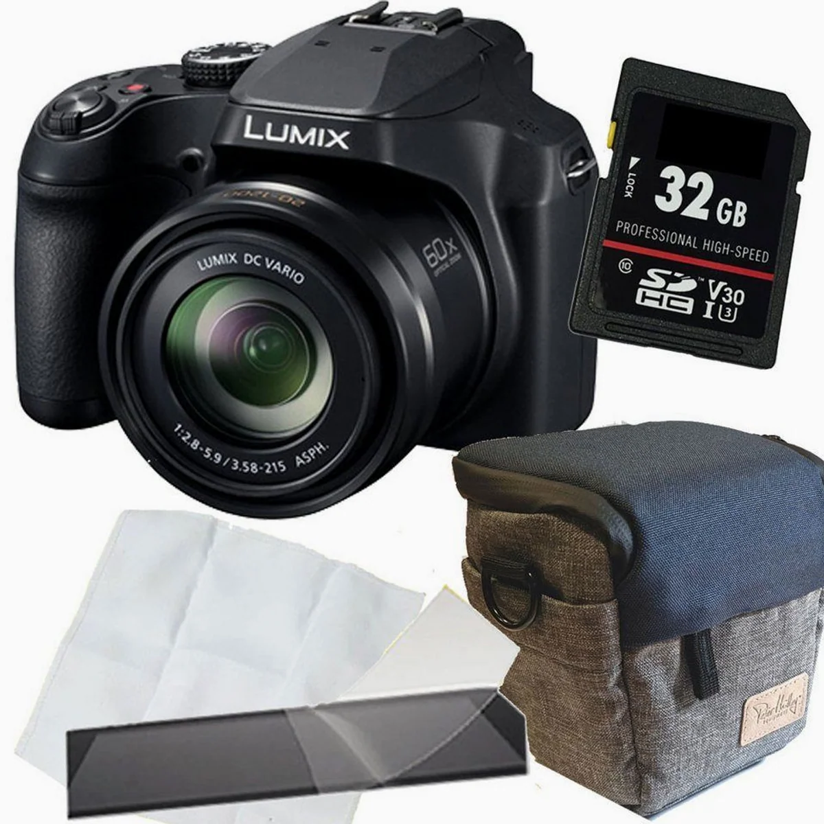 Panasonic DC-FZ82D Digitalkamera, 32 GB Speicherkarte, Fototasche, Mikrofasertuch, Displayfolie