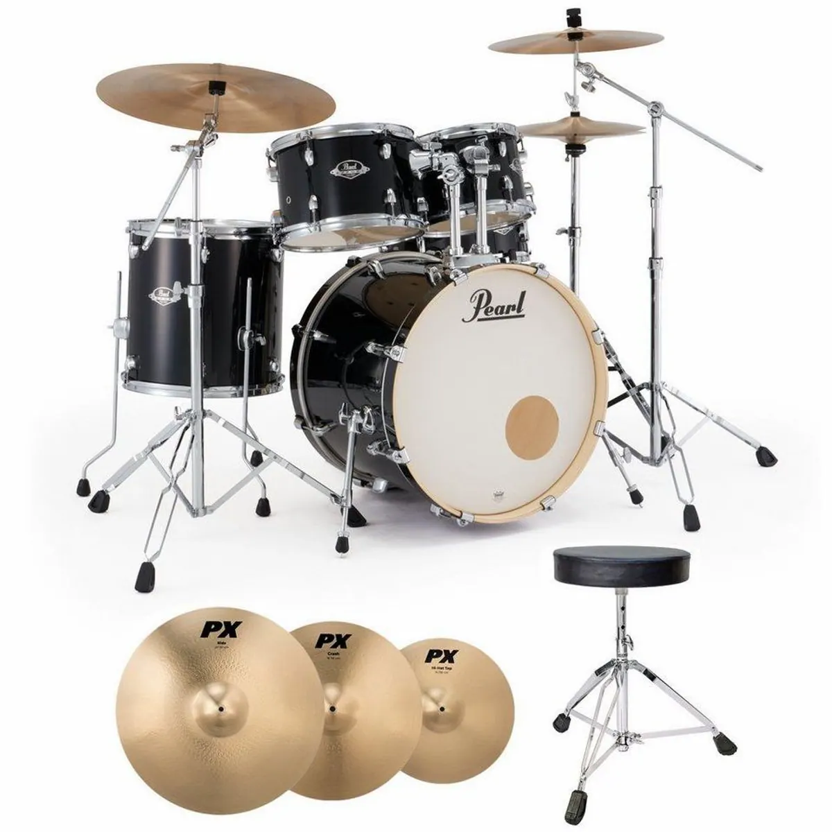 Pearl Drums Export EXX705NBR-C31, Komplettset mit Hocker, edles Jet Black Finish