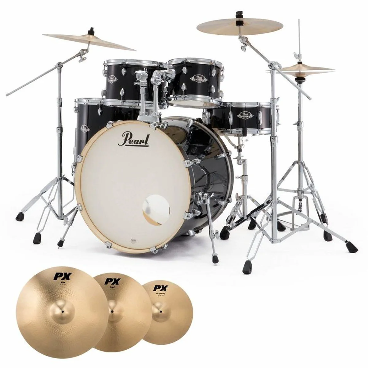 Pearl Drums Export EXX725Z-C31 Schlagzeug, Komplettset mit Sabian Beckenset, Jet Black Finish