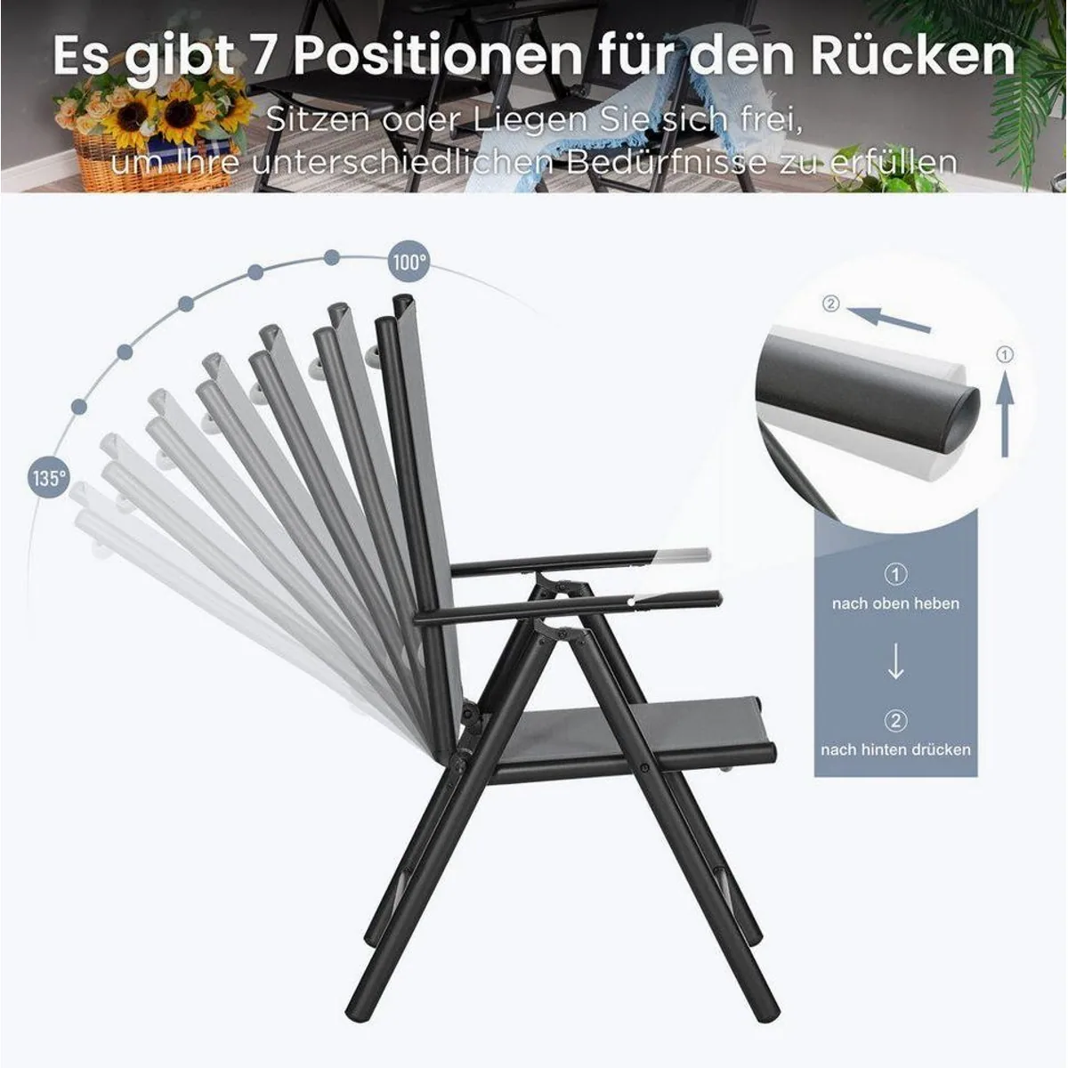 PHI VILLA Garten-Essgruppe, wetterfest, verstellbare Rückenlehnen, geräumiger Essbereich 4