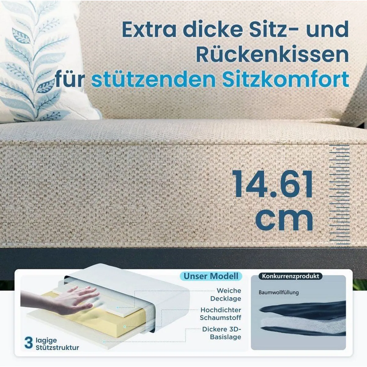 PHI VILLA Gartenlounge-Set, elegantes Design, wetterfester Rahmen, hoher Komfort — 5-teilig 4