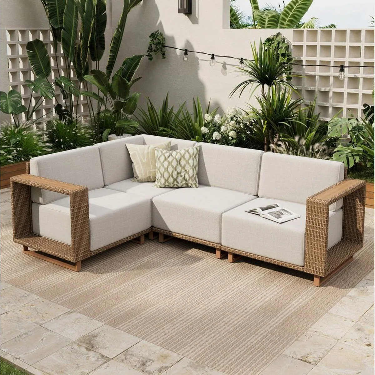 PHI VILLA Gartenlounge-Set, wetterbeständiges Rattan, extradicke Kissen — stilvolles Terrassenmöbel für entspannte Stunden