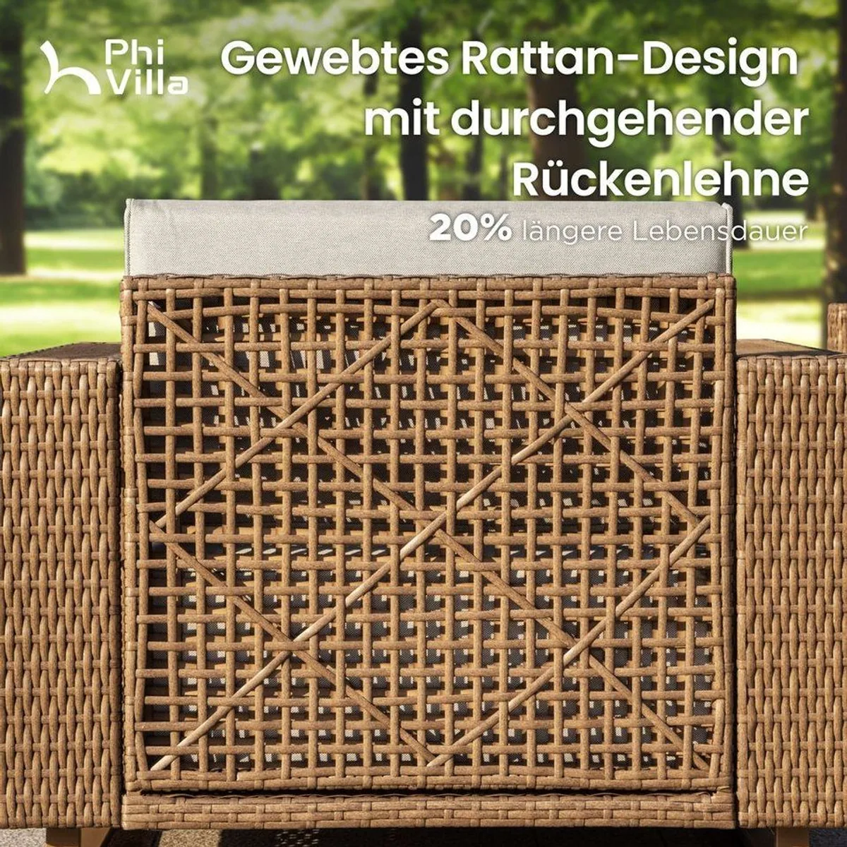 PHI VILLA Gartenlounge-Set, wetterbeständiges Rattan, extradicke Kissen — stilvolles Terrassenmöbel für entspannte Stunden 2