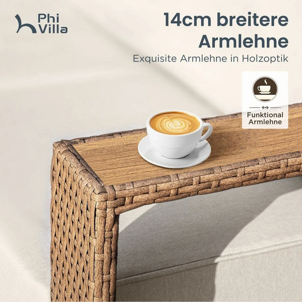 PHI VILLA Gartenlounge-Set, wetterbeständiges Rattan, extradicke Kissen — stilvolles Terrassenmöbel für entspannte Stunden 3