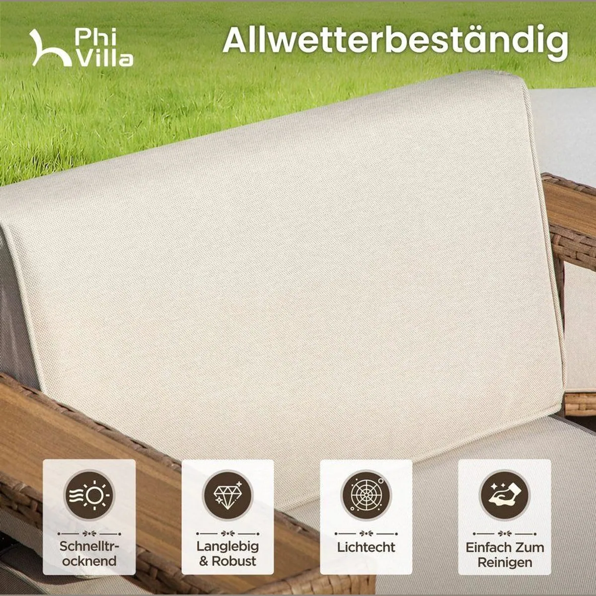 PHI VILLA Gartenlounge-Set, wetterbeständiges Rattan, extradicke Kissen — stilvolles Terrassenmöbel für entspannte Stunden 4