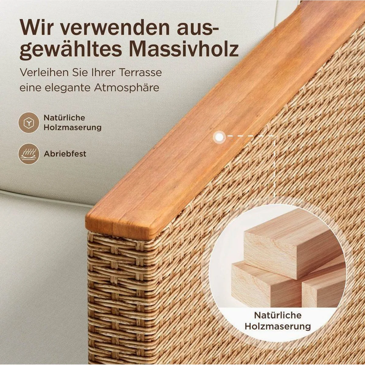 PHI VILLA Gartenlounge-Set, stilvolles Rattan, komfortable Kissen, eleganter Beistelltisch 3