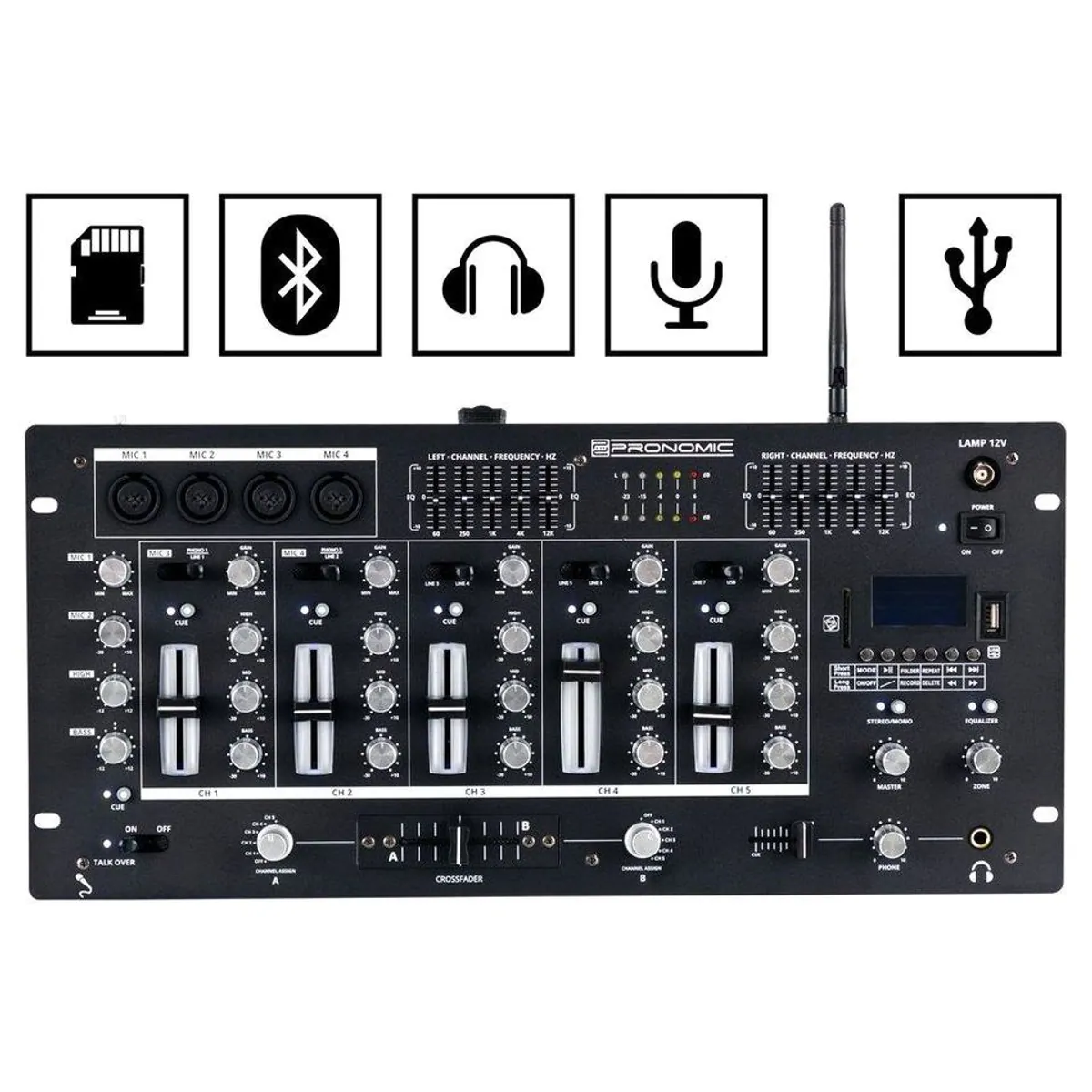 Pronomic DX-165REC MKII DJ-Mixer, vielseitiger 5-Kanal-Mischer mit USB/SD/Bluetooth-Player 2