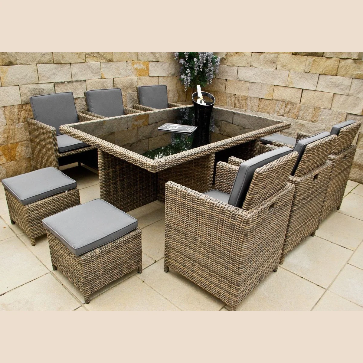 Ragnarök Möbel-Design Heimdall Esstisch Set, XL Tisch für 10 Personen, robustes Polyrattan
