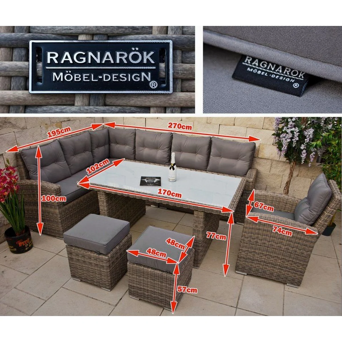 Ragnarök Möbel-Design Gartenlounge-Set Wieland XL, großzügiger Esstisch, hohe Polster, flexibel anpassbar 2