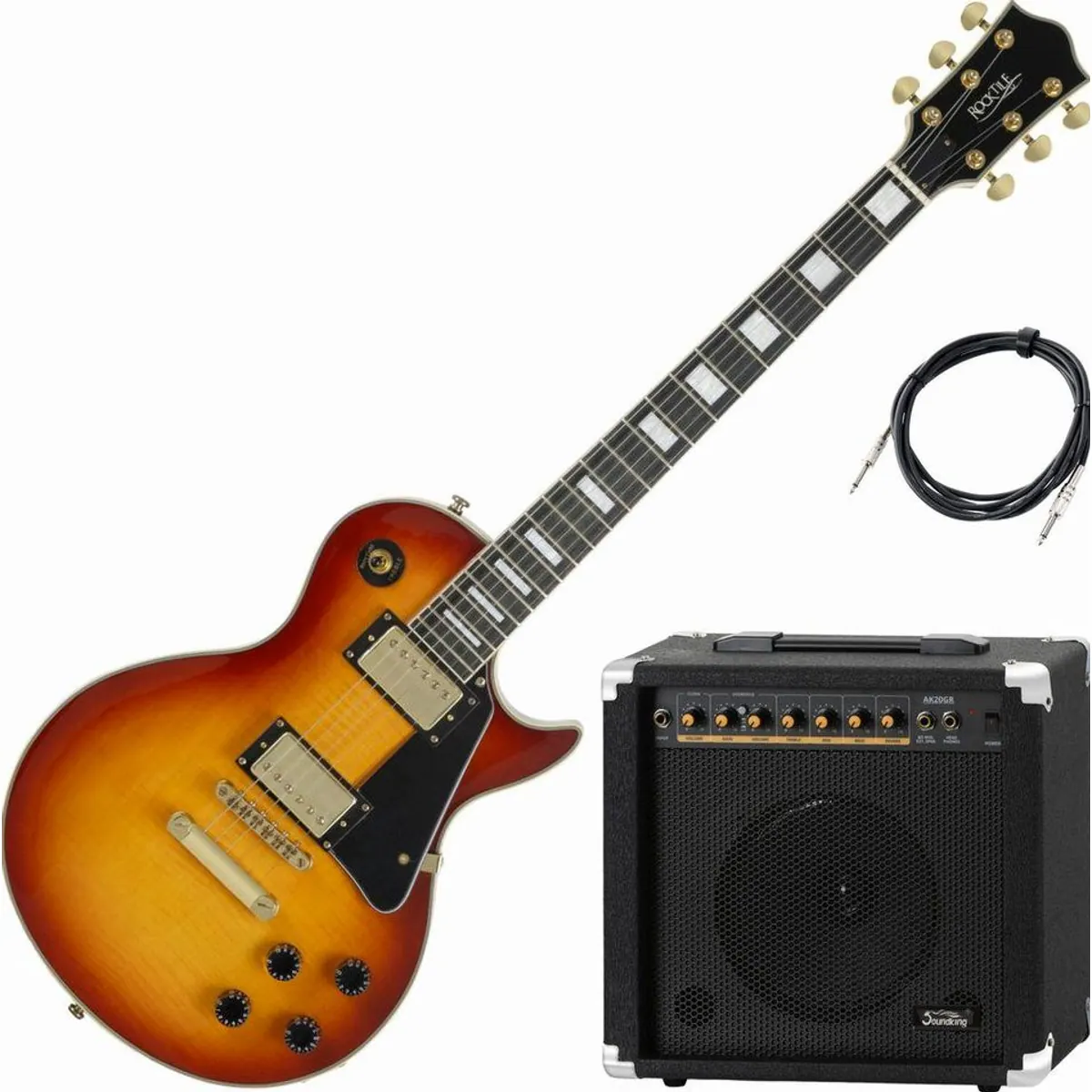 Rocktile Pro L-200OHB E-Gitarre, klassische Single-Cut-Optik, kraftvoller Sound, inkl. Verstärker