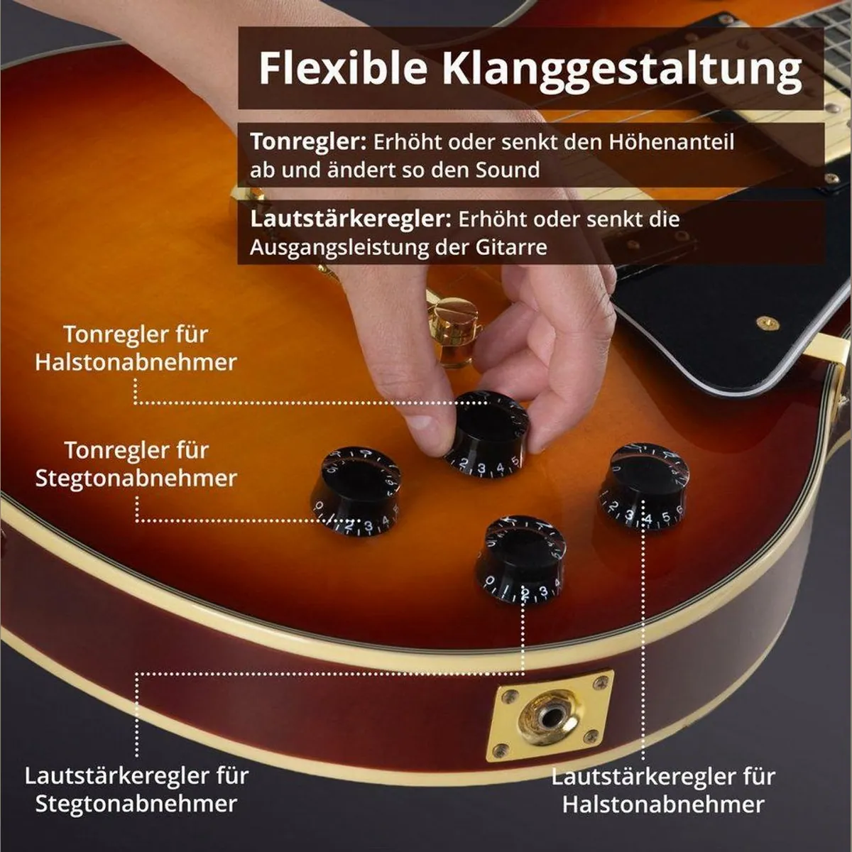 Rocktile Pro L-200OHB E-Gitarre, klassische Single-Cut-Optik, kraftvoller Sound, inkl. Verstärker 5