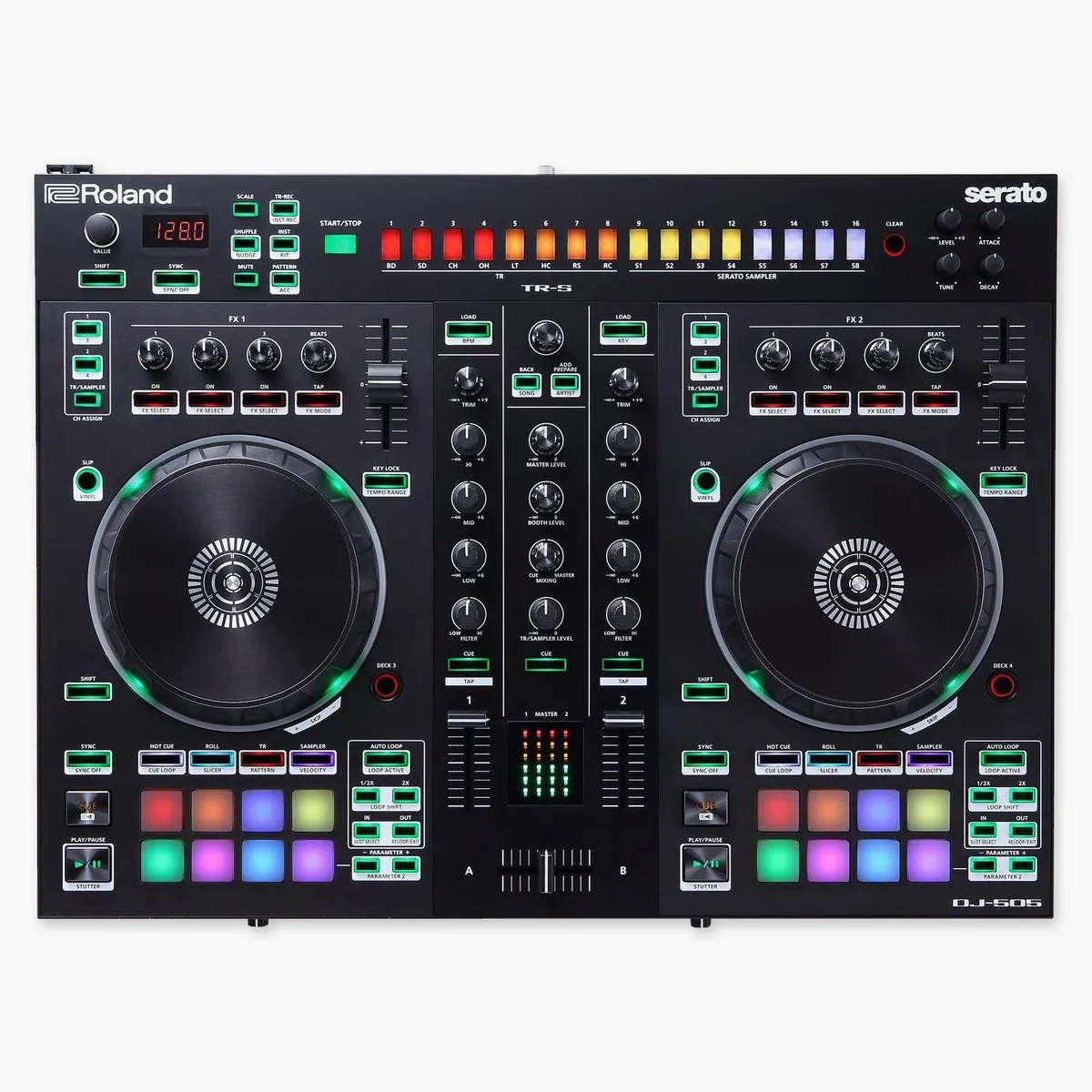 Roland DJ-505 DJ Controller, 2-Kanal mit Drumcomputer und Serato Integration