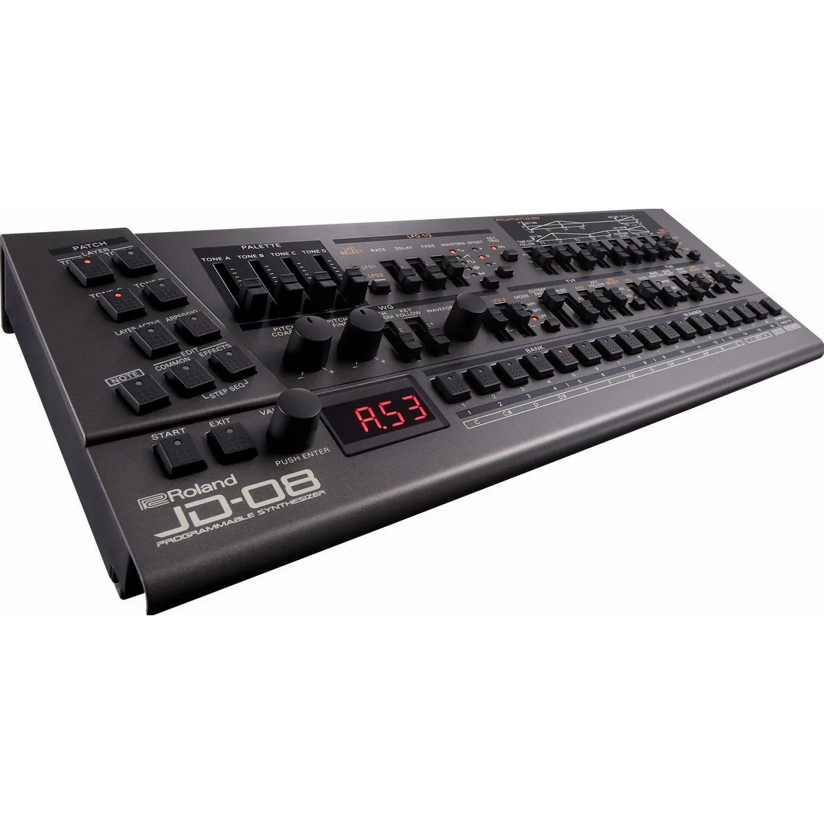 Roland JD-08 Synthesizer, authentischer Sound, erweiterte Polyphonie, integrierter Sequencer 3