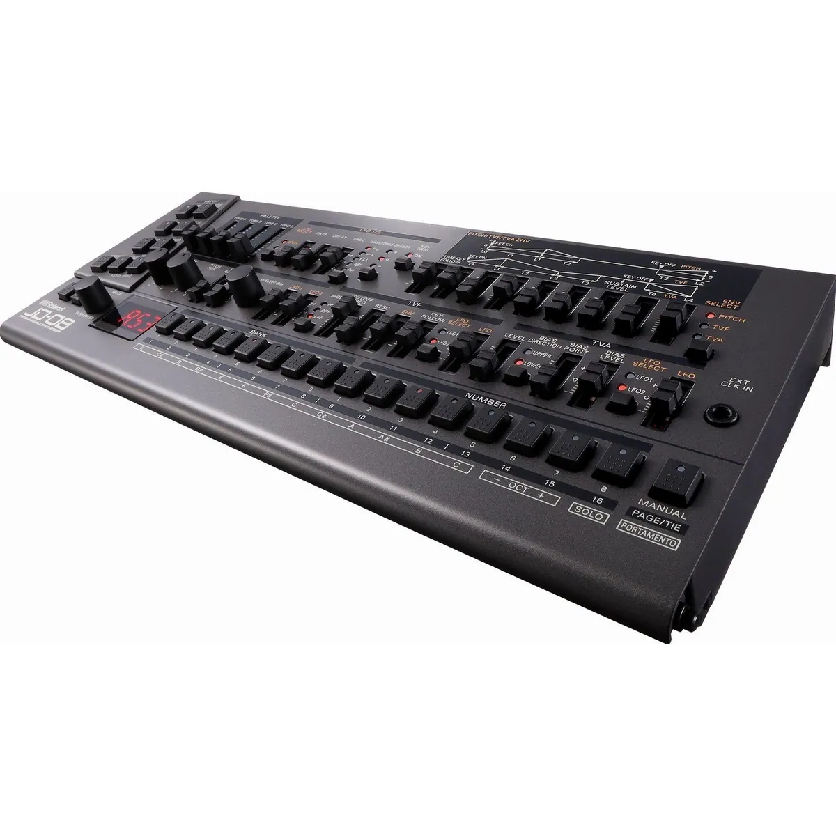 Roland JD-08 Synthesizer, authentischer Sound, erweiterte Polyphonie, integrierter Sequencer 4