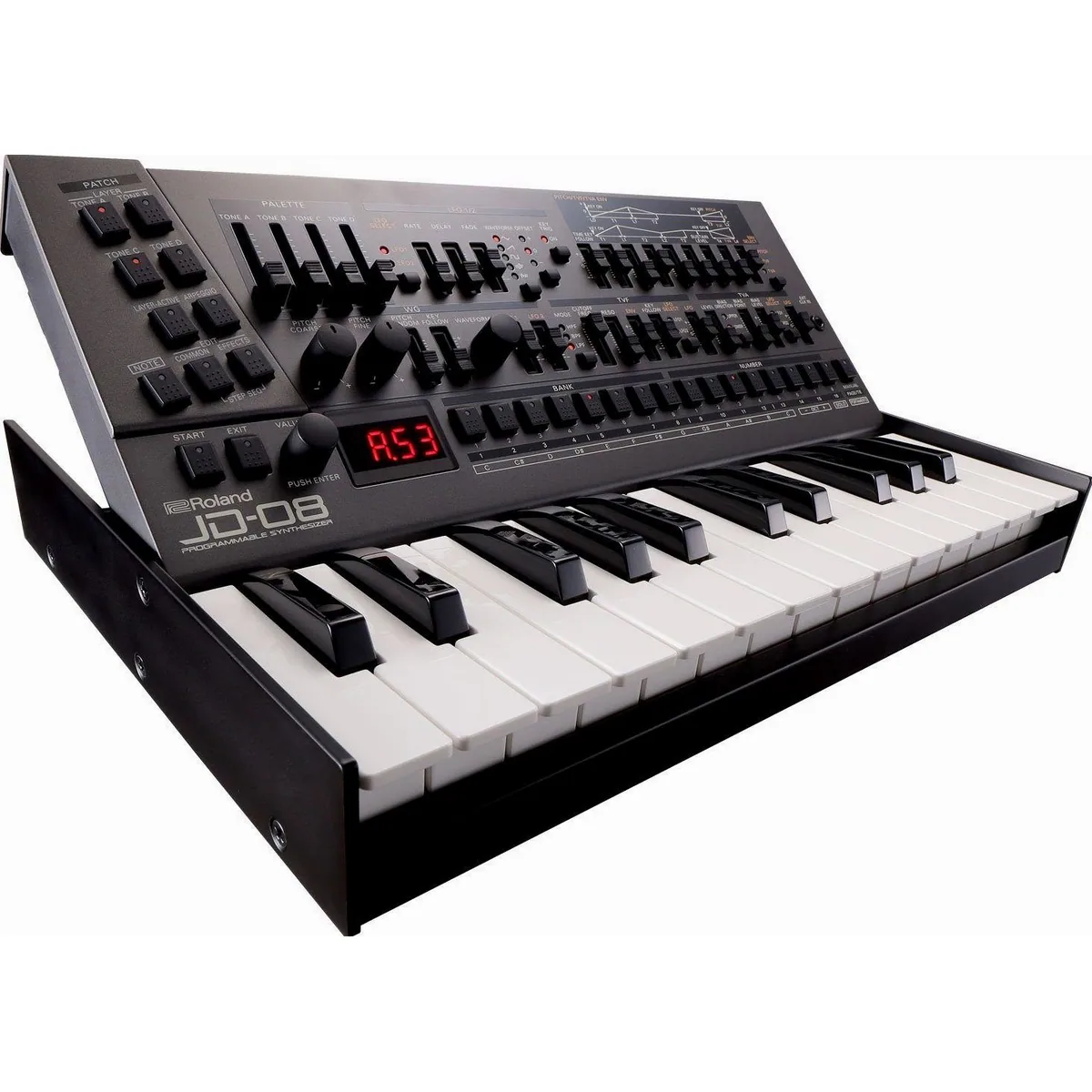 Roland JD-08 Synthesizer, authentischer Sound, erweiterte Polyphonie, integrierter Sequencer 5