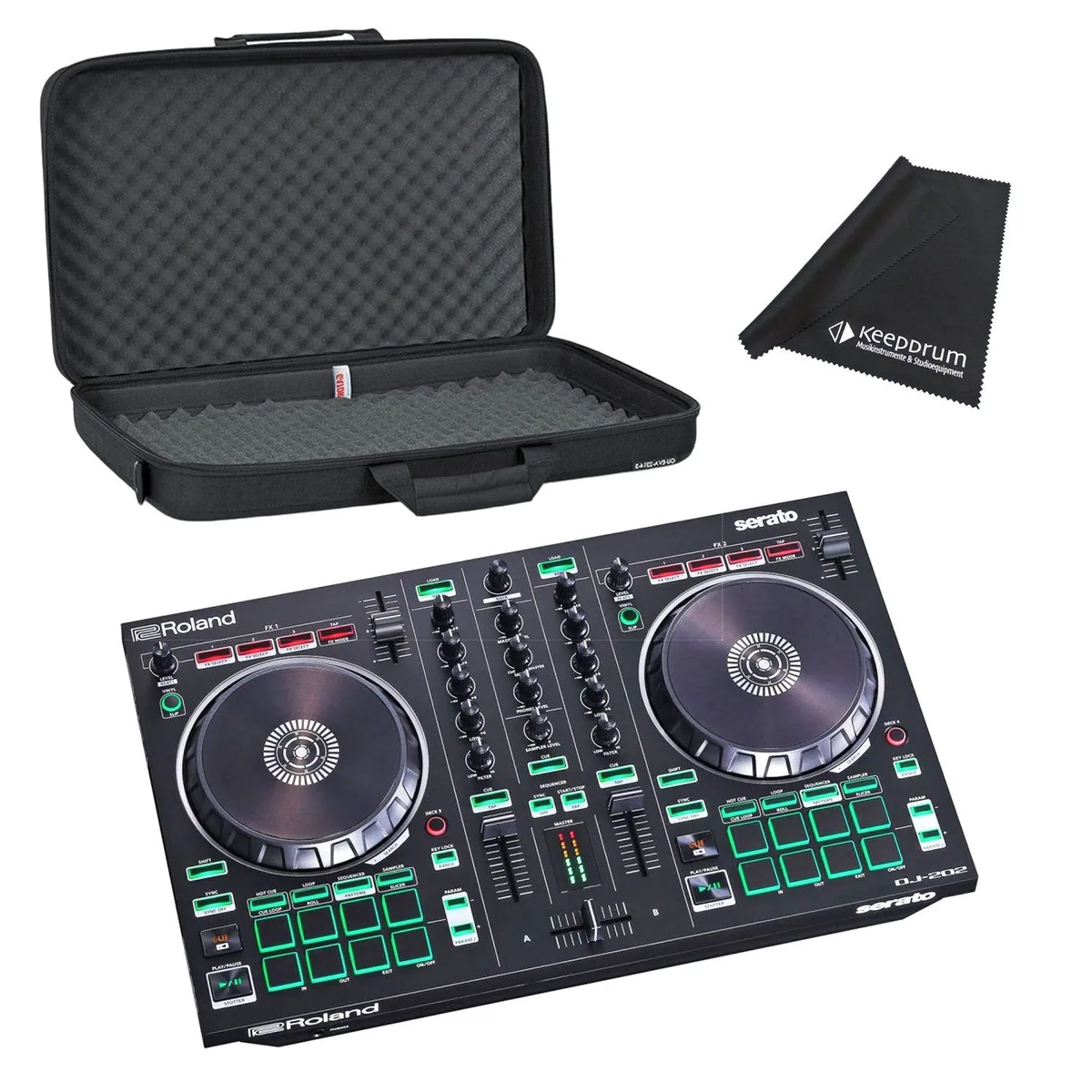 Roland DJ-202 USB-DJ-Controller, 2-Kanal, kompakt, inklusive Tasche und Tuch