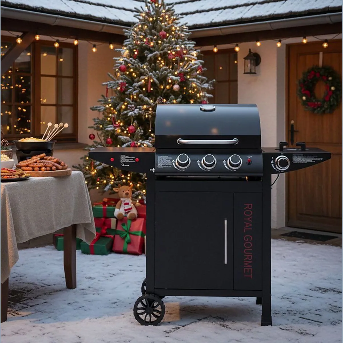 Royal Gourmet Gasgrill 3+1, 11,5 kW Leistung, rollwagen-design mit Thermometer