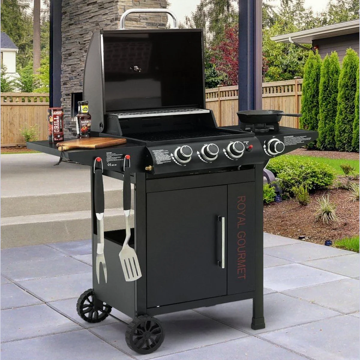 Royal Gourmet Gasgrill 3+1, 11,5 kW Leistung, rollwagen-design mit Thermometer 2