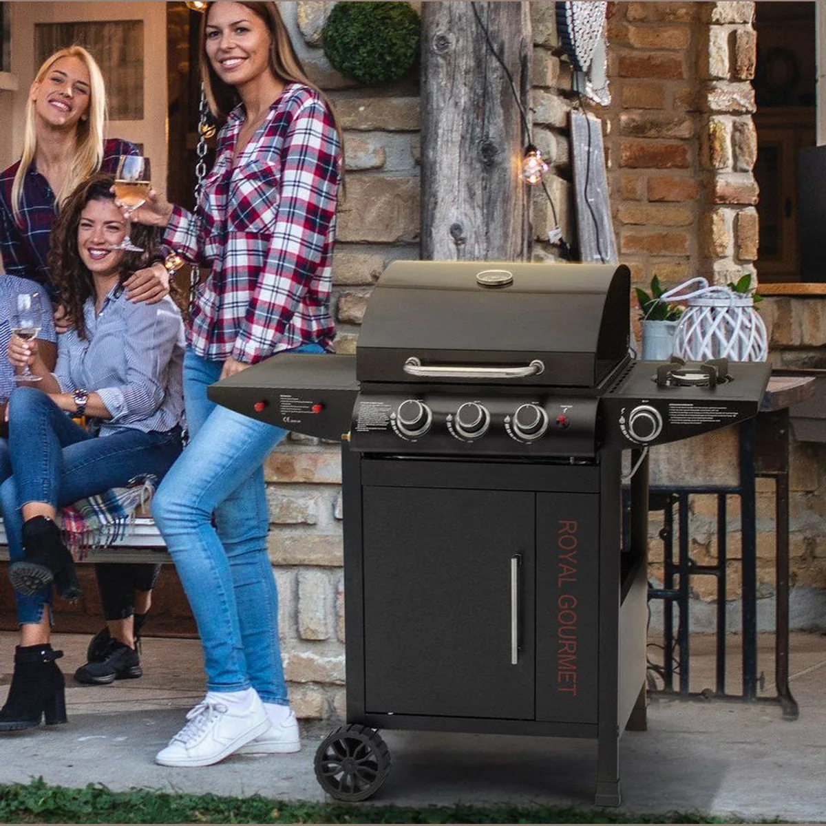 Royal Gourmet Gasgrill 3+1, 11,5 kW Leistung, rollwagen-design mit Thermometer 3