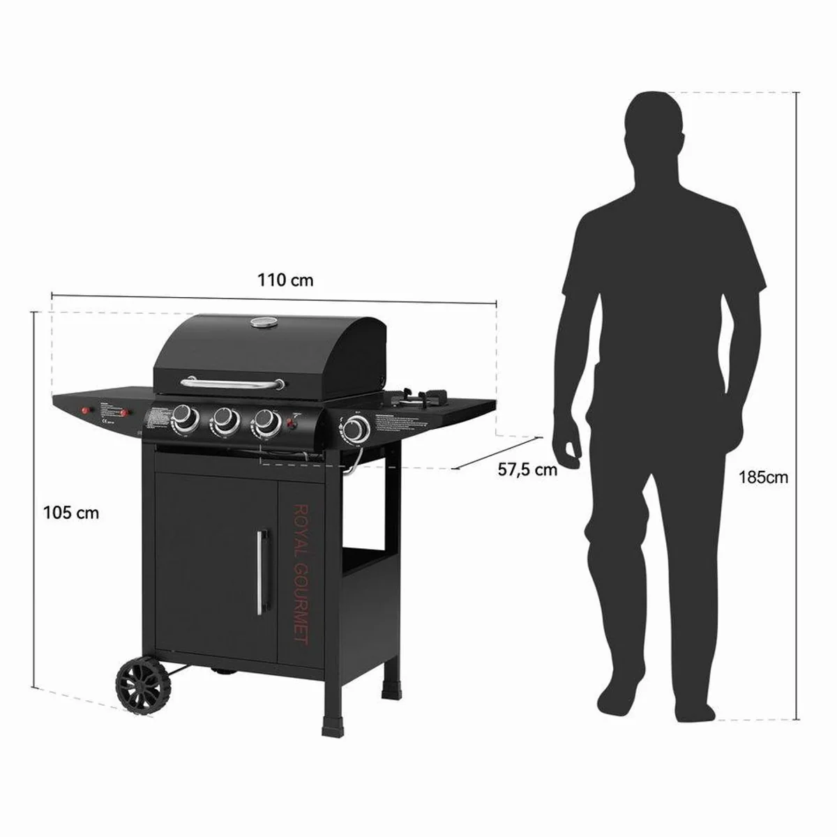 Royal Gourmet Gasgrill 3+1, 11,5 kW Leistung, rollwagen-design mit Thermometer 5