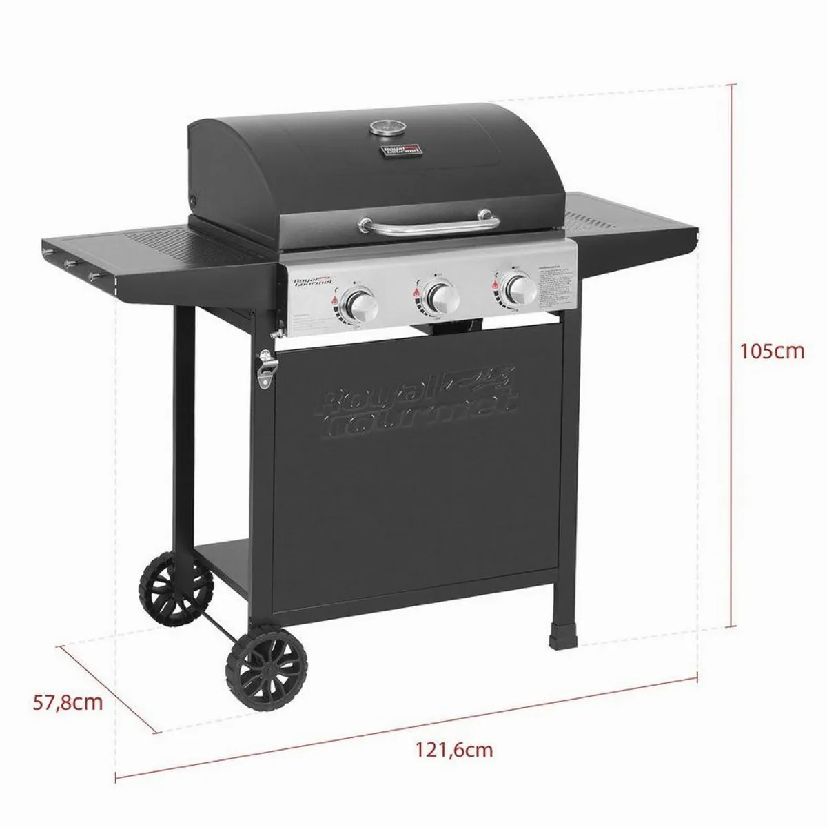 Royal Gourmet Gasgrill 3 Brenner, 9 kW Leistung, elegantes Design — ideal für Garten und Terrasse 2