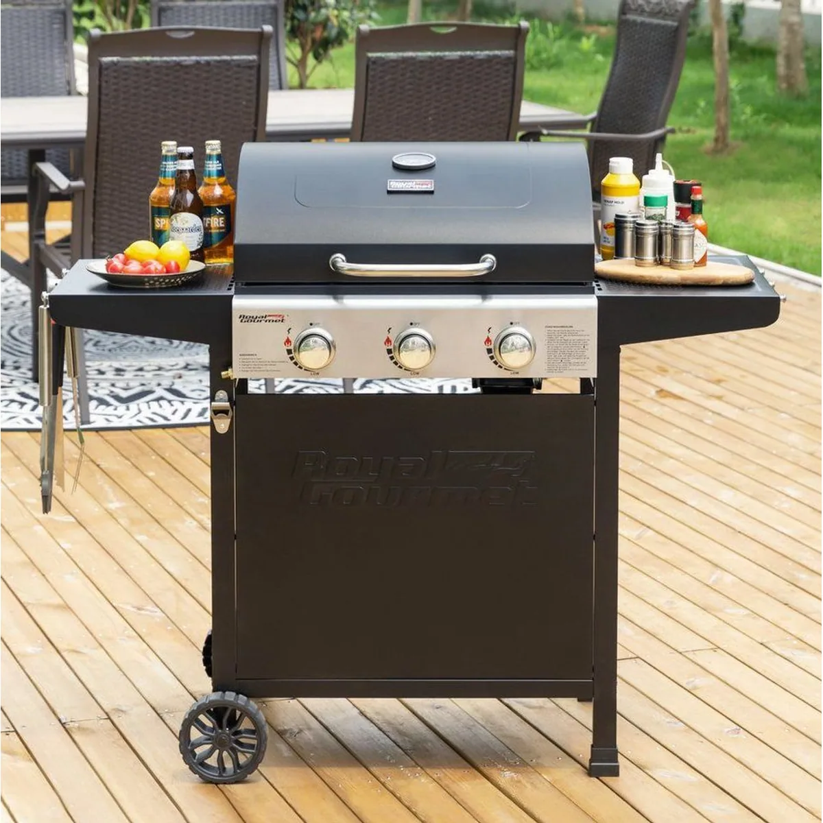 Royal Gourmet Gasgrill 3 Brenner, 9 kW Leistung, elegantes Design — ideal für Garten und Terrasse 4