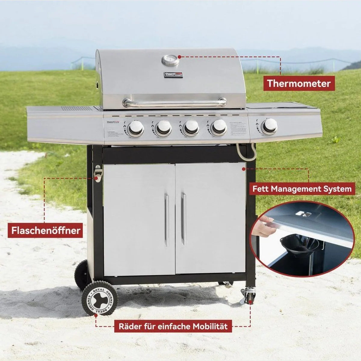Royal Gourmet Gasgrill 4+1 Brenner, vielseitig und leistungsstark 3