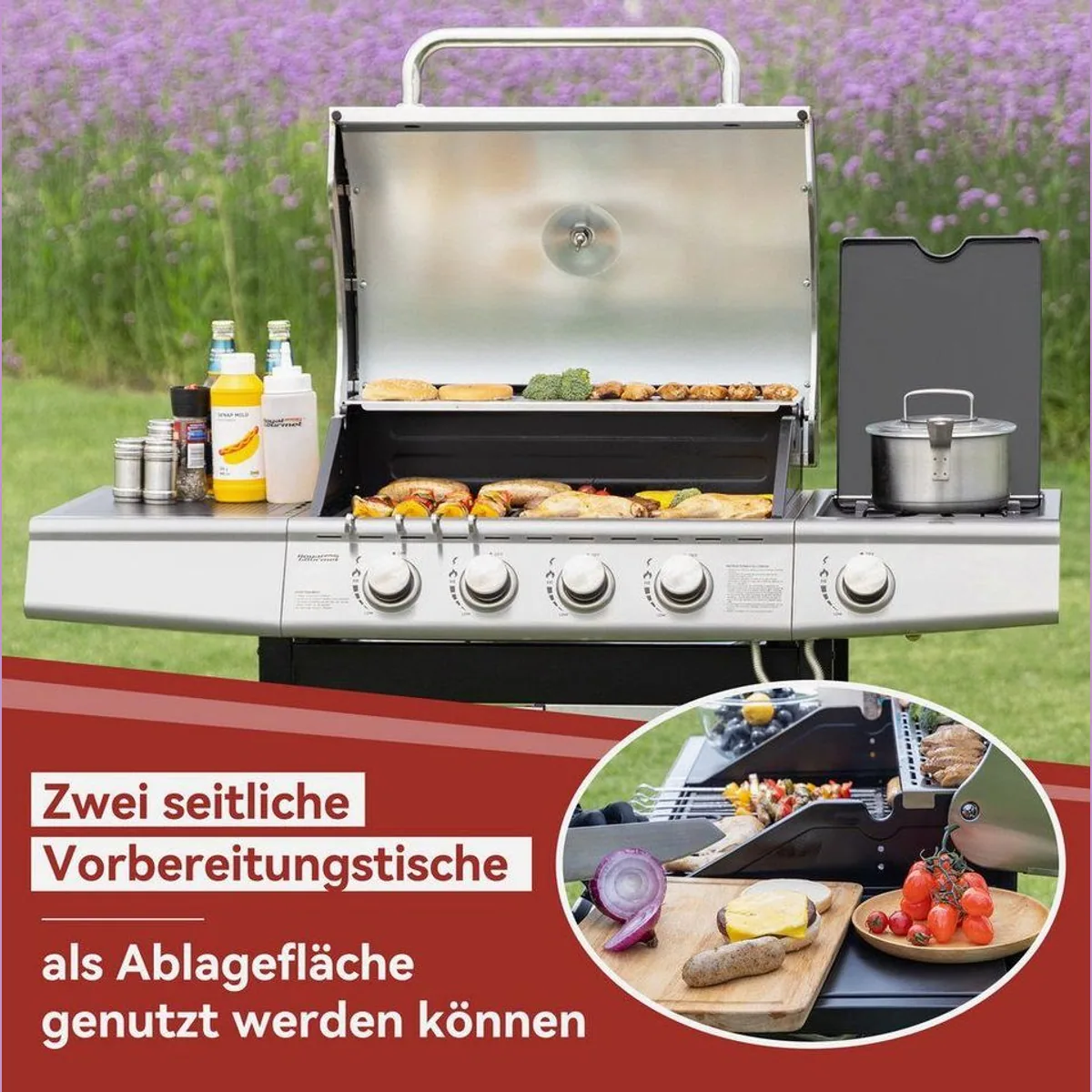 Royal Gourmet Gasgrill 4+1 Brenner, vielseitig und leistungsstark 4
