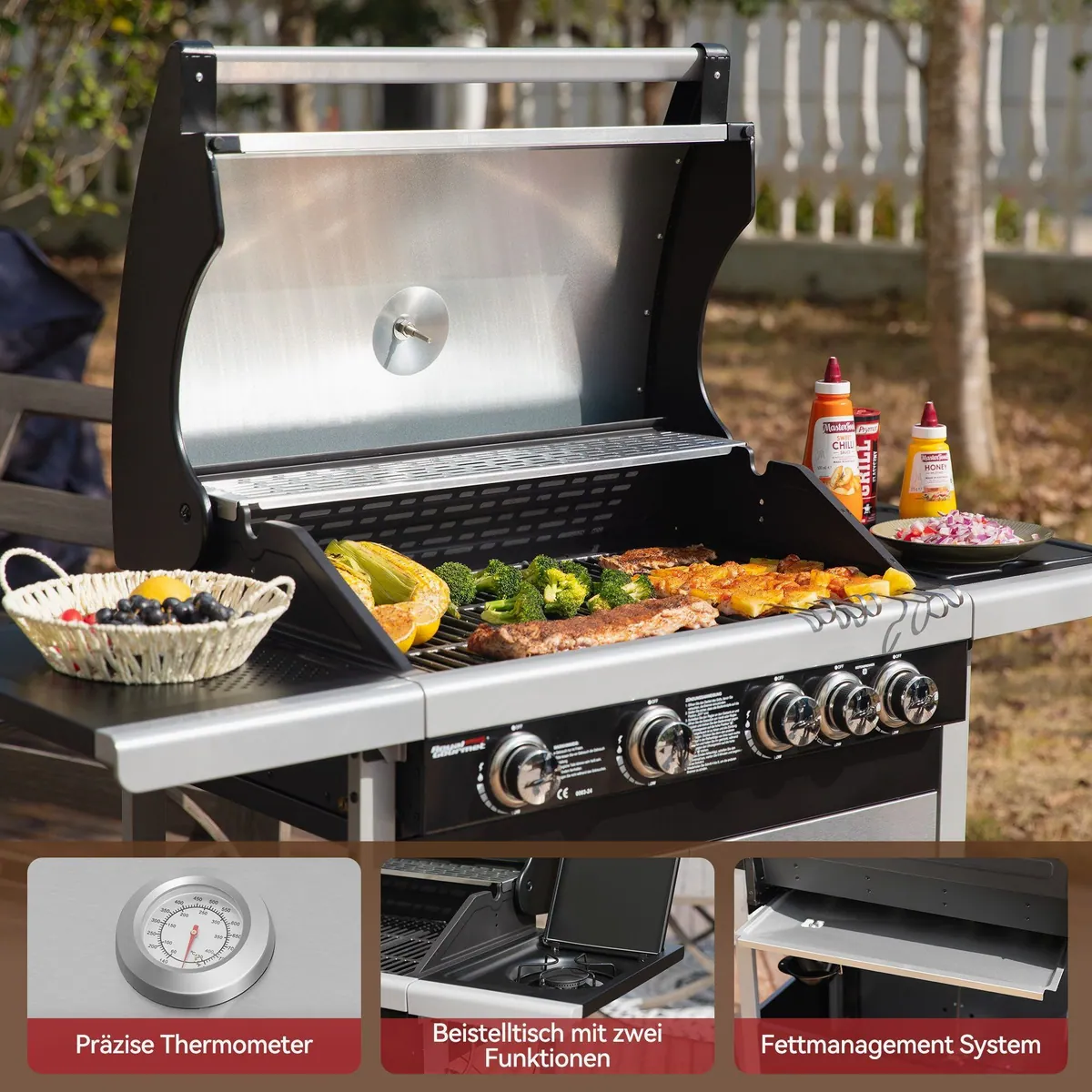 Royal Gourmet GE4001SE-G Gasgrill, 4 Brenner, Edelstahl, 14,5 kW Leistung 5