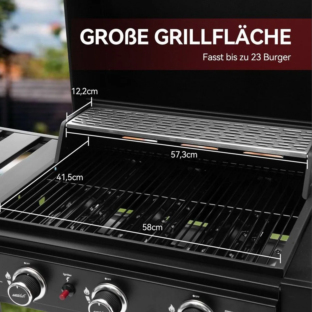 Royal Gourmet GH4001B-G Gasgrill, 4 Edelstahlbrenner, klappbare Seitenablagen 3