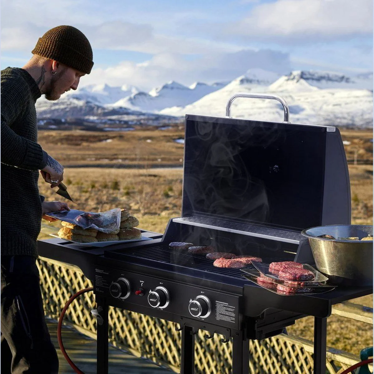 Royal Gourmet GH4001B-G Gasgrill, 4 Edelstahlbrenner, klappbare Seitenablagen 5