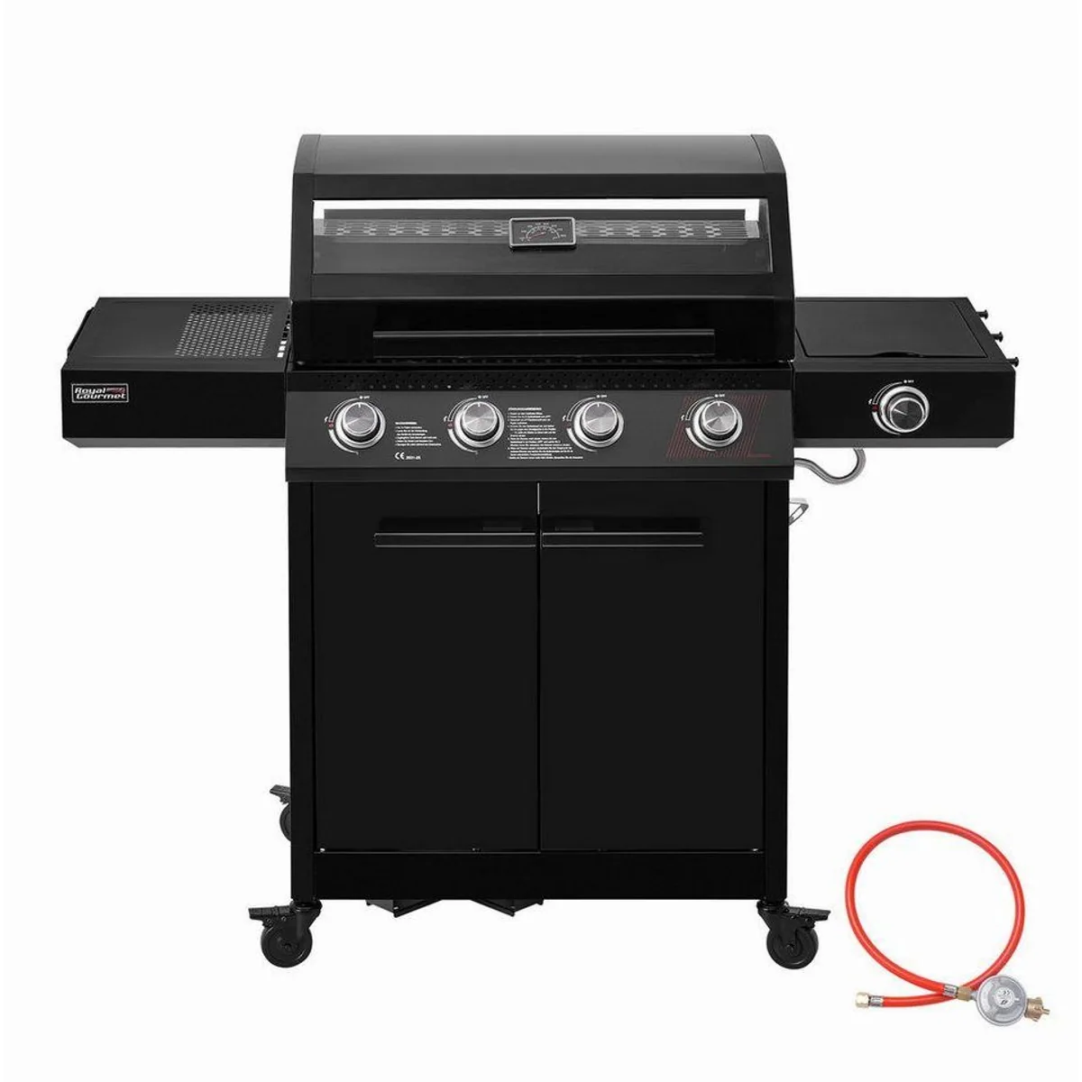 Royal Gourmet Gasgrill 4+1 Brenner, 15,5 kW Leistung — präzise Grillsteuerung, Sichtfenster, vielseitige Ablagemöglichkeiten