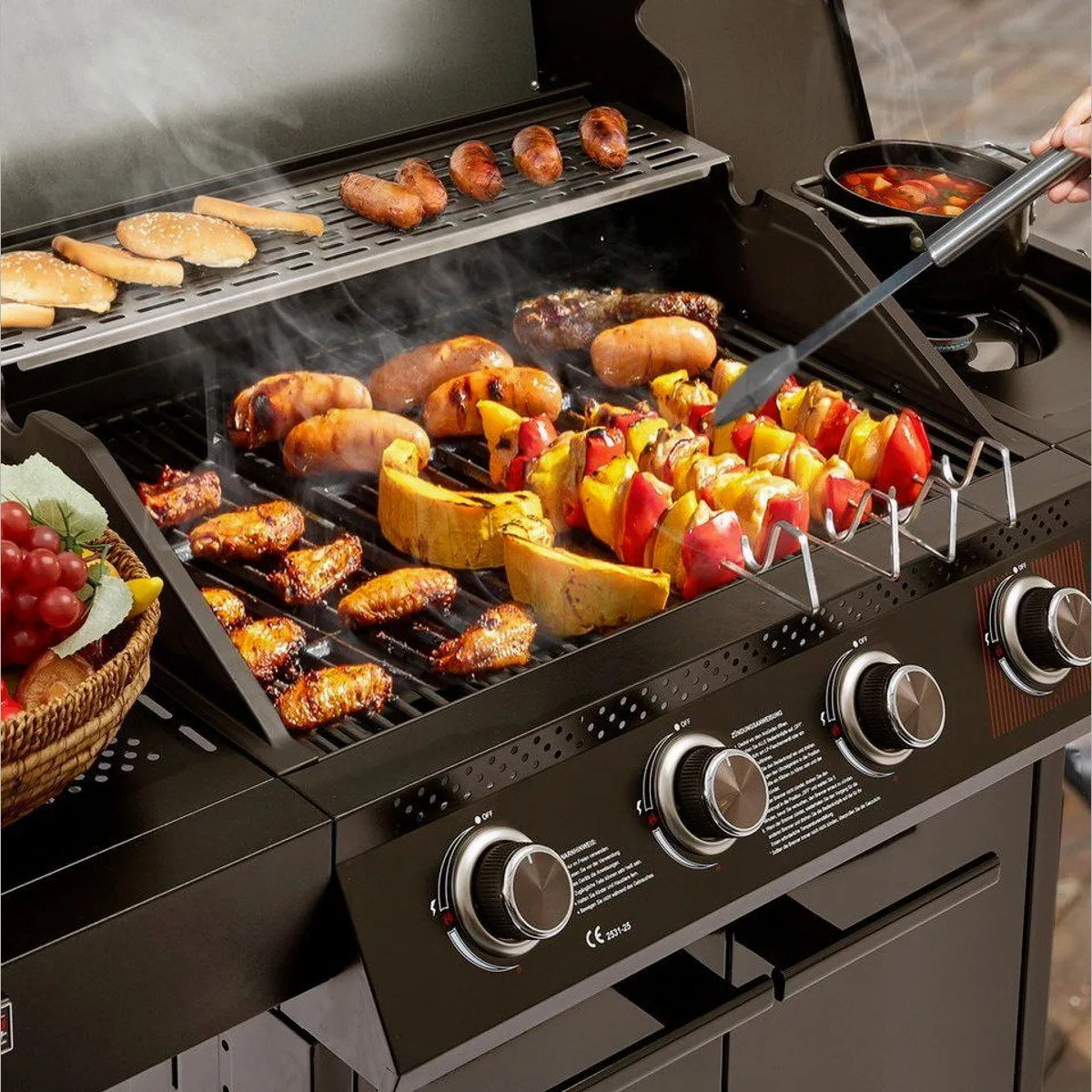 Royal Gourmet Gasgrill 4+1 Brenner, 15,5 kW Leistung — präzise Grillsteuerung, Sichtfenster, vielseitige Ablagemöglichkeiten 5