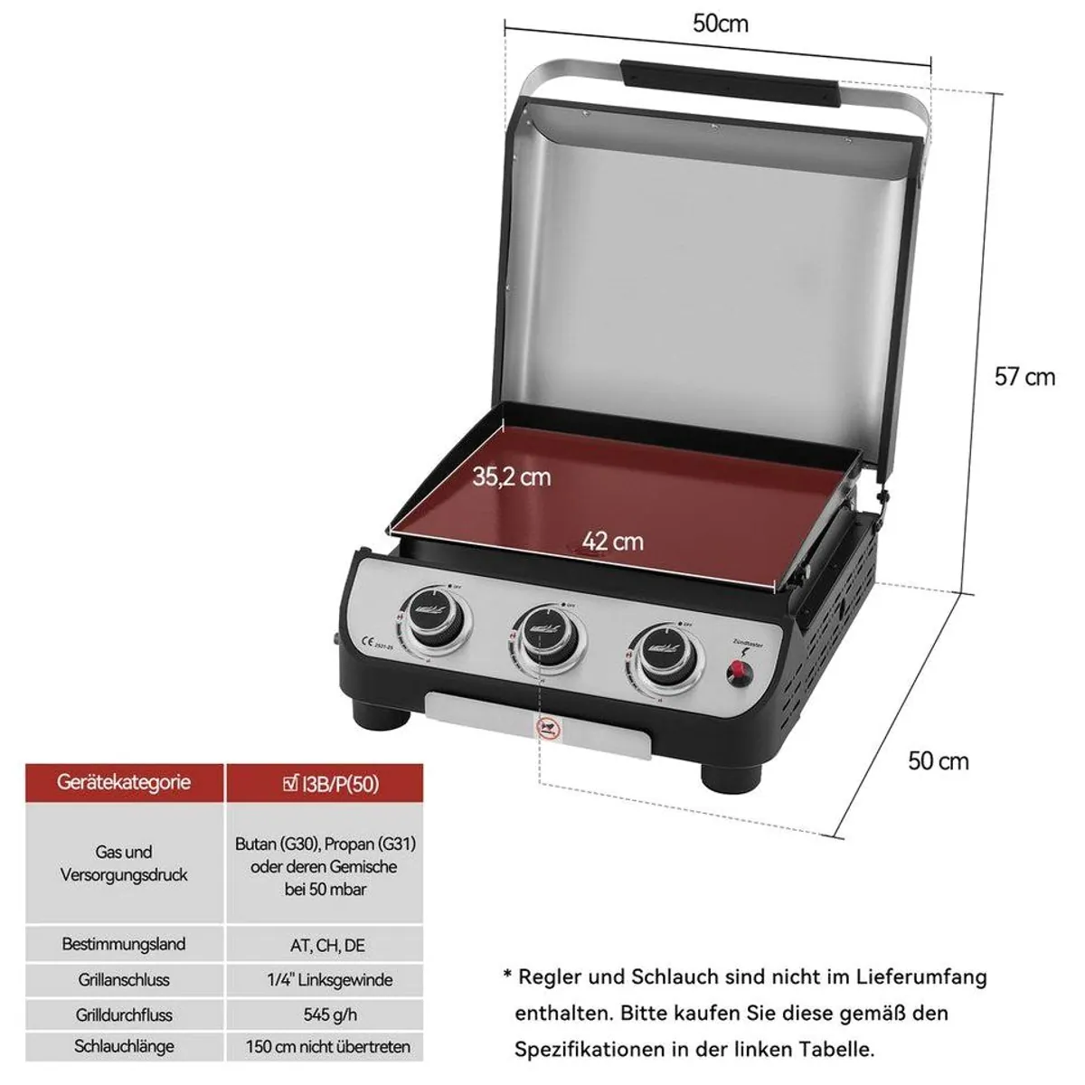Royal Gourmet Gasgrill, 3 Brenner, 7,5 kW Leistung, kompaktes Design 2