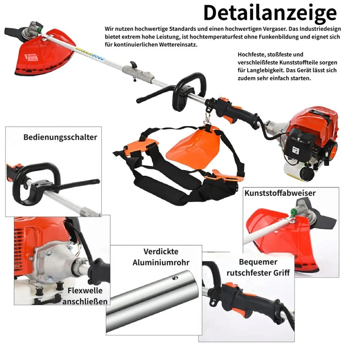 Rutaqian Benzinrasenmäher, Multifunktional, 5-in-1 mit Kettensäge und Freischneider 5