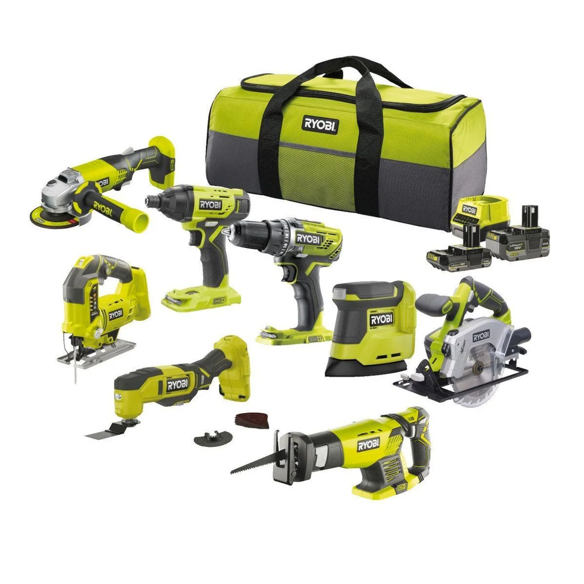 RYOBI Elektrowerkzeug-Set 18 V ONE+ Combo Kit, 8-teilig, mit Akkus und Ladegerät