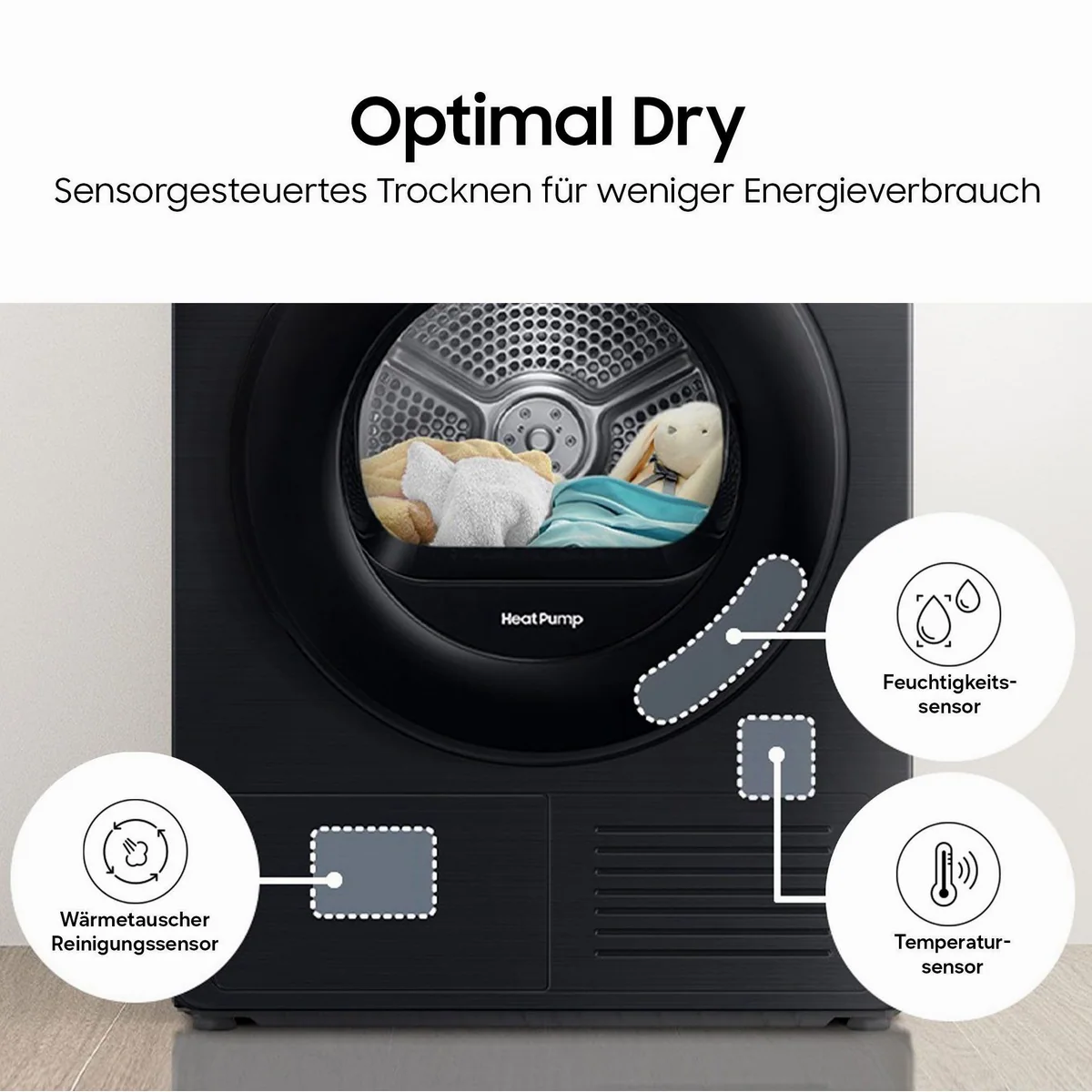 Samsung Wärmepumpentrockner DV9D5-CW, Intelligent Trocknen mit Optimal Dry Technologie 3