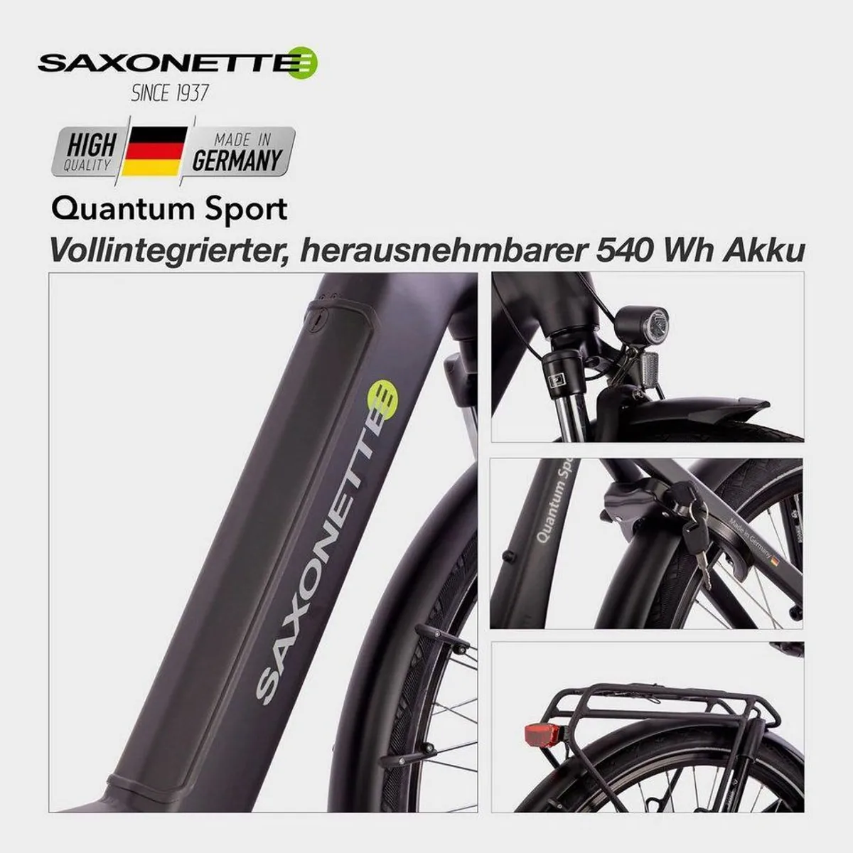 SAXONETTE Quantum Sport E-Bike, 250 W Mittelmotor, 540 Wh Akku, Shimano 8-Gang 3