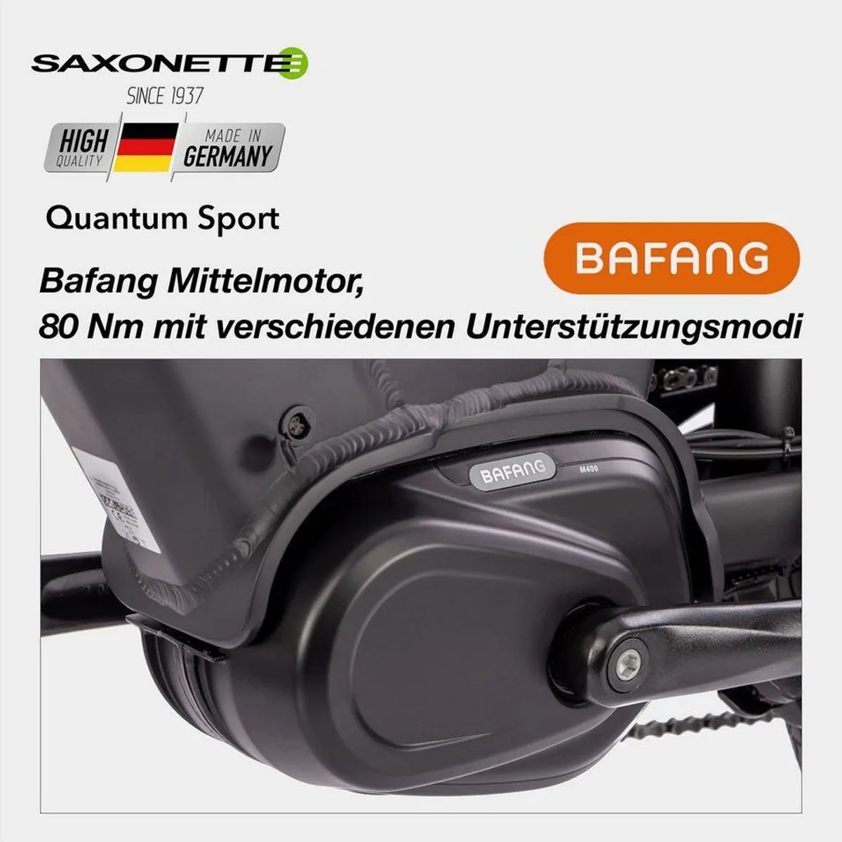 SAXONETTE Quantum Sport E-Bike, 250 W Mittelmotor, 540 Wh Akku, Shimano 8-Gang 5