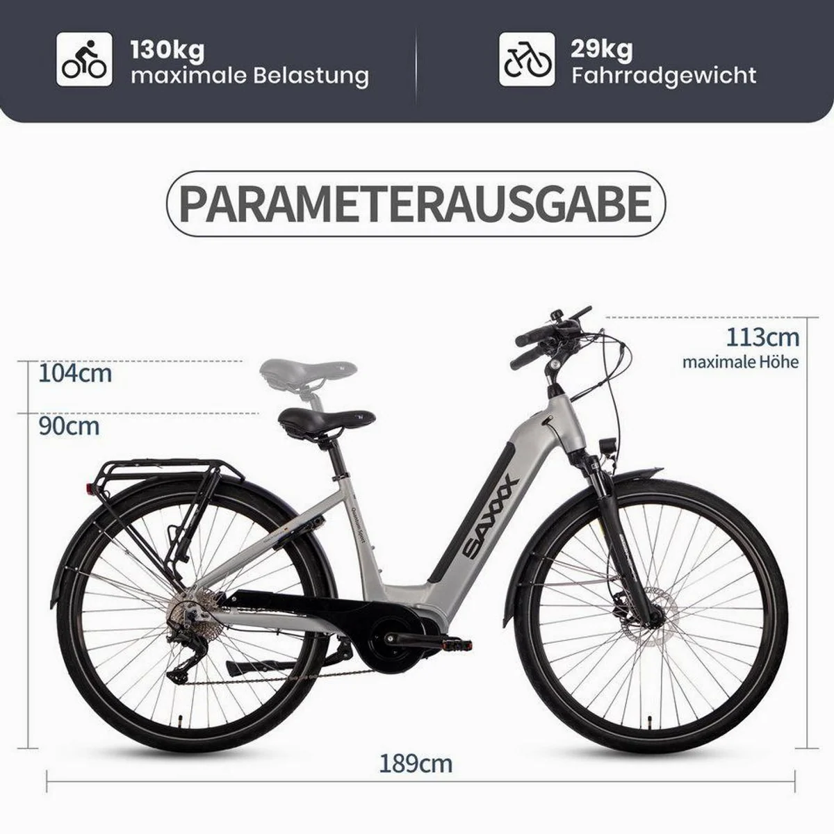 SAXXX E-Bike Trekkingrad 28'' QSW, 540Wh, 10-Gang Shimano Deore, hydraulische Scheibenbremsen 5
