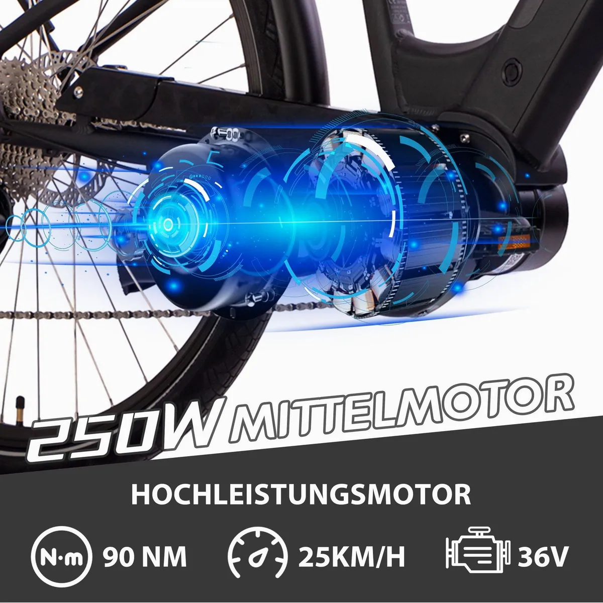 SAXXX E-Bike Trekkingrad 28 Zoll, 10-Gang Shimano Deore, Mittelmotor, 522 Wh 2
